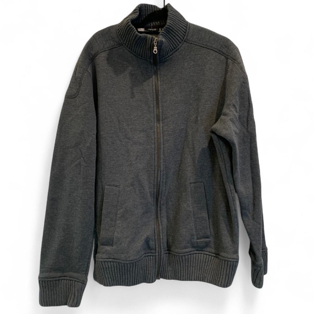 Apt. 9 Mens Full Zip Mock Neck Fleece Sweatshirt Charcoal Gray XL RN73277